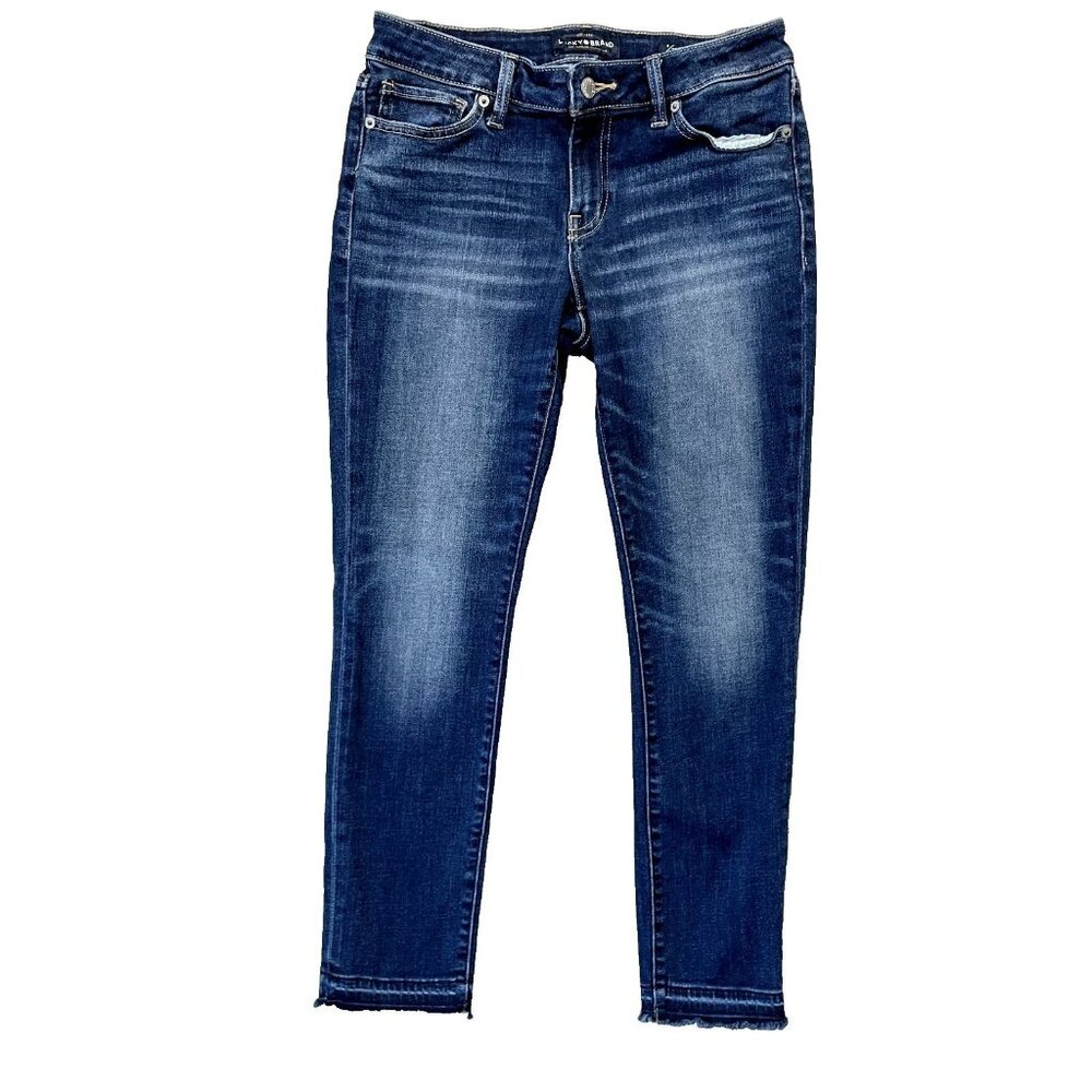 Lucky Brand Jeans Women Sz 4/27 Blue Lolita Skinny Dark Wash Mid Rise Raw Hem